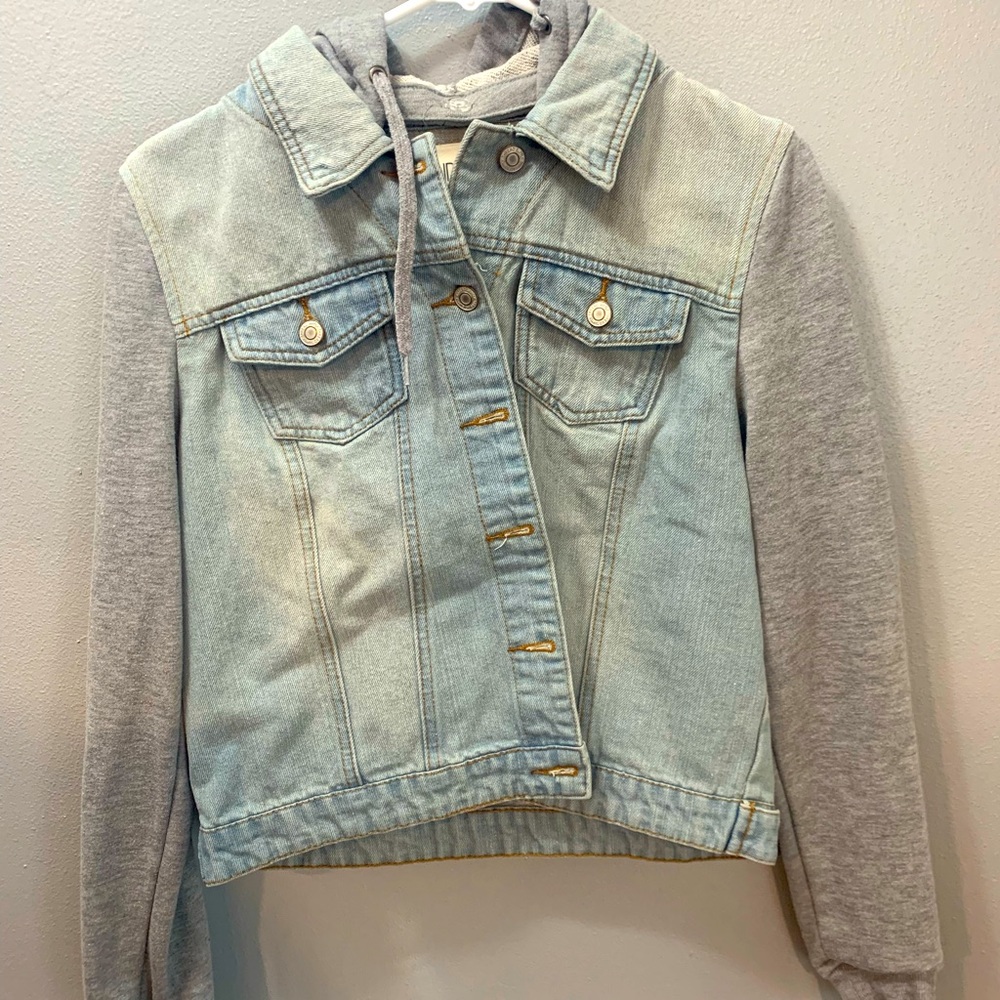 Jean Jacket with Grey Sleeves and Hood